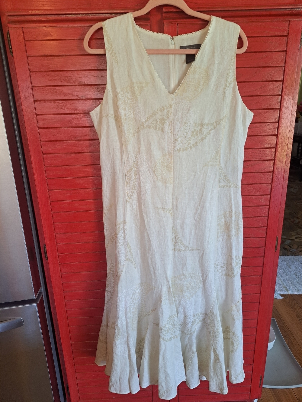 Liz Claiborne 100% Linen Summer Vacation Dress Lined Flounced Maxi Classic 14